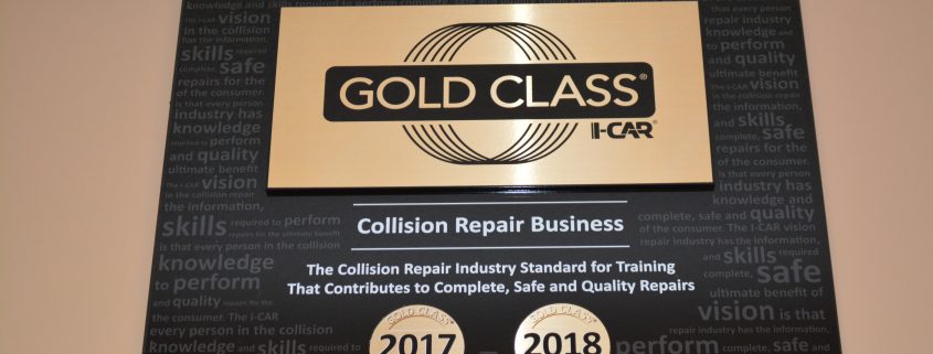 Award from Gold Class i-Car for excellent auto body repair service in the Collision Repair Business.