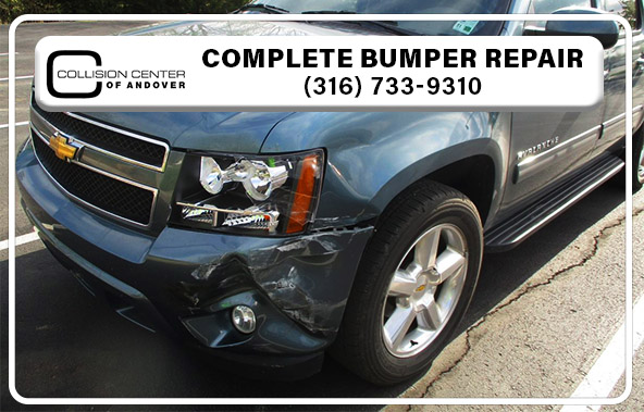 Dent in plastic bumper fixed by collision center of Andover