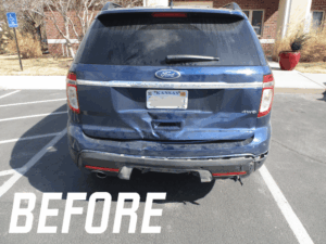 Ford SUV with rear end damage in Wichita